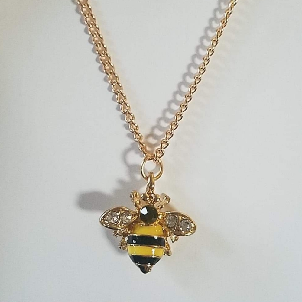 Gold Tone Rhinestone Detail HoneyBee Necklace